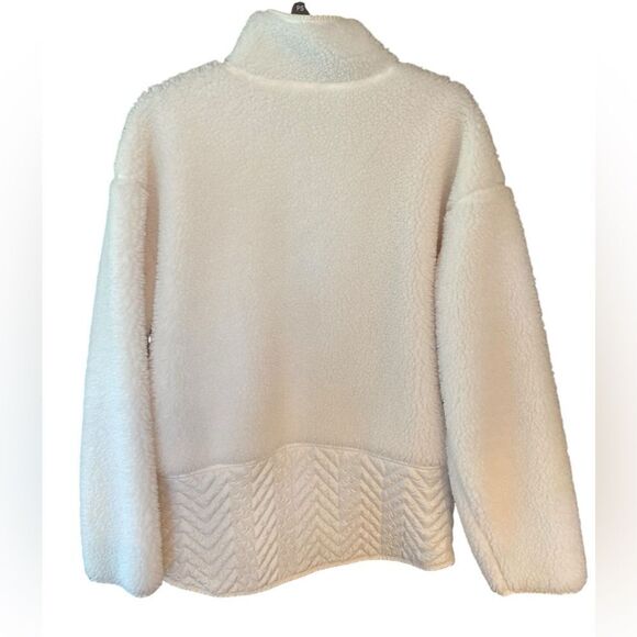 Athleta L Winter White Cozy Sherpa Snap Collar Winter Kangaroo Pocket Jacket - Picture 2 of 7